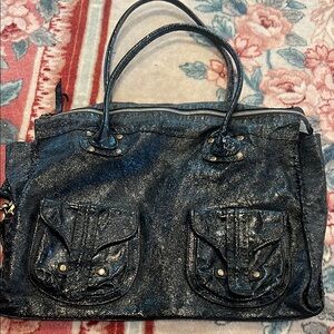 Carla Mancini Black Leather Shoulder Bag with Distressed Finish